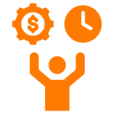 Oranje icon voor het besparen van tijd en moeite - De WBshopmaker